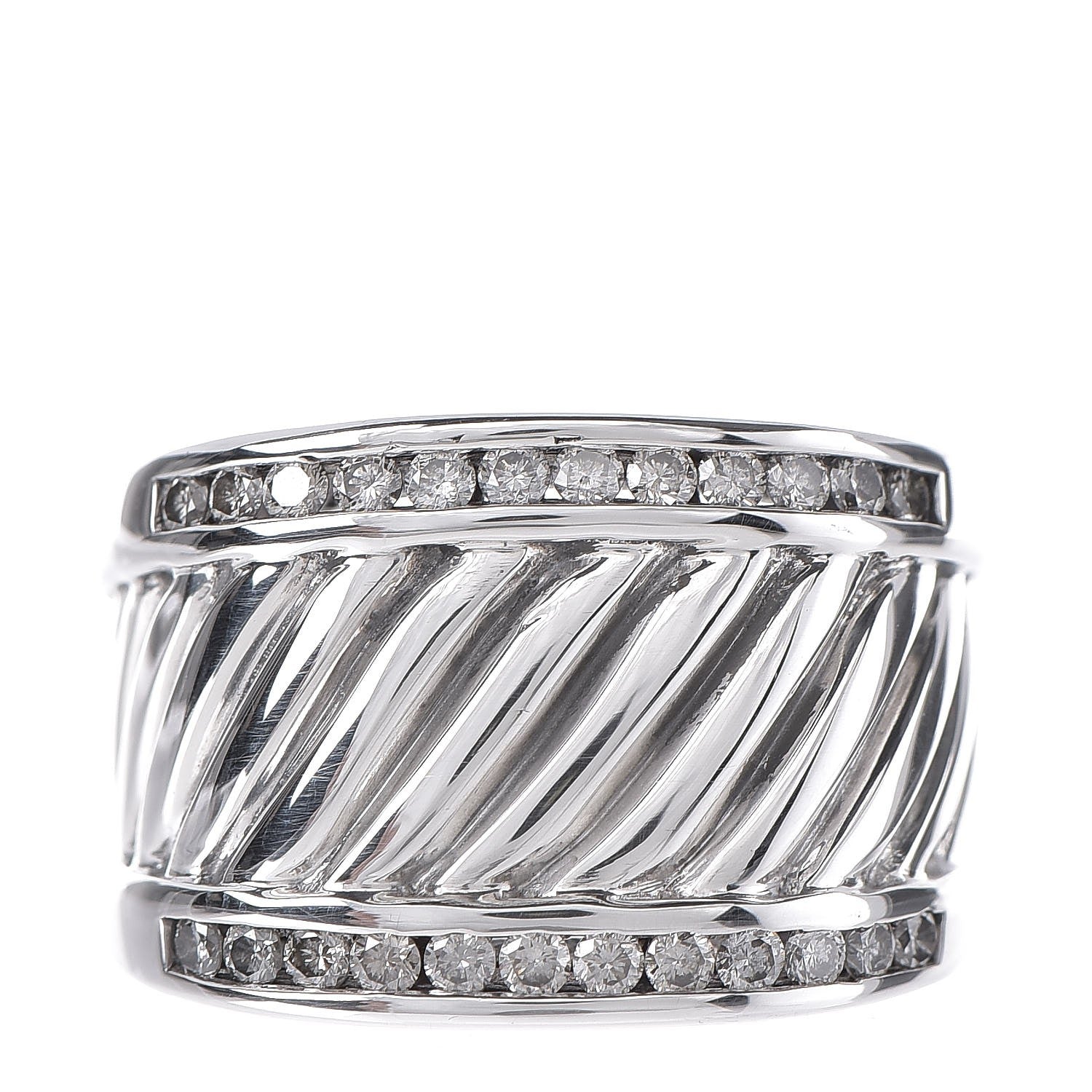 David Yurman Sterling Silver Pave Diamond Cable Cigar Band Ring 51 5.75 1 of 6