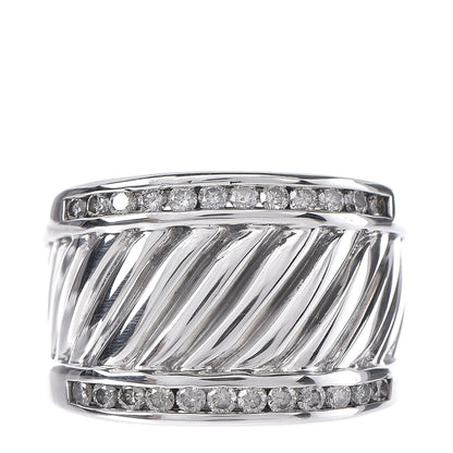 David Yurman Sterling Silver Pave Diamond Cable Cigar Band Ring 51 5.75 1 of 6