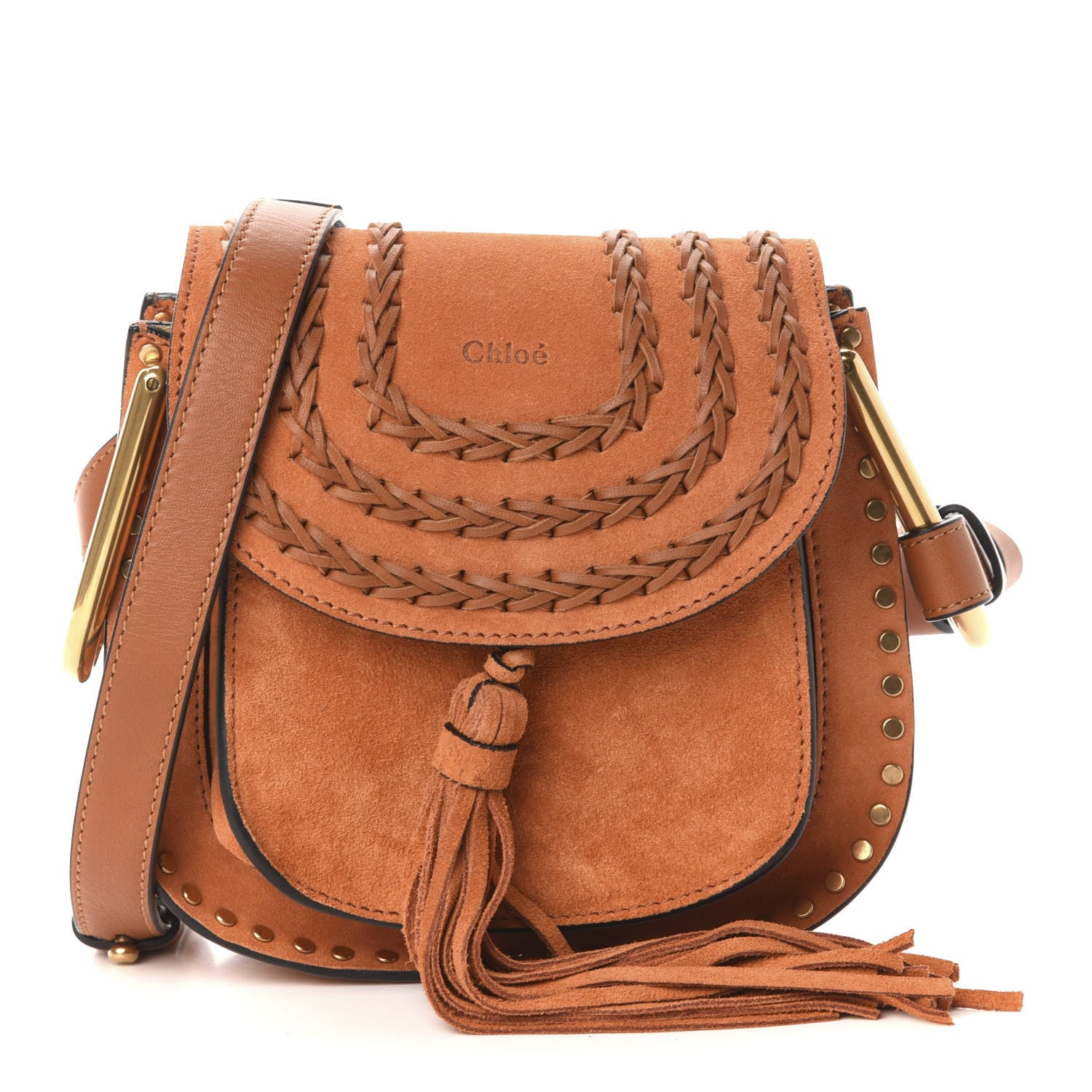 Chloe Suede Calfskin Braided Mini Hudson Shoulder Bag Tannish Red 1 of 10