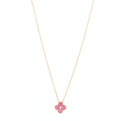 Van Cleef & Arpels 18K Rose Gold Diamond Rhodonite Vintage Alhambra Pendant Necklace 1 of 5