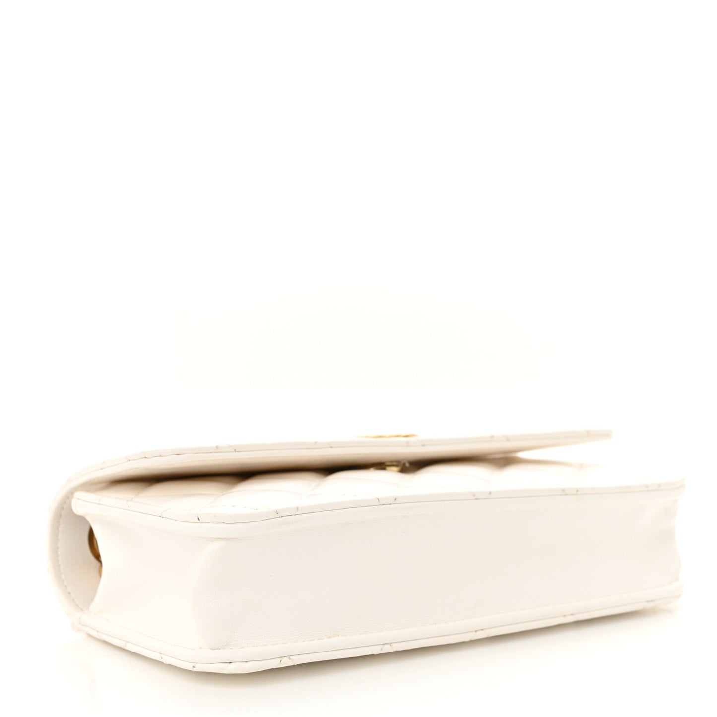 Lambskin Quilted Pillow Crush Flap Phone Holder With Chain White