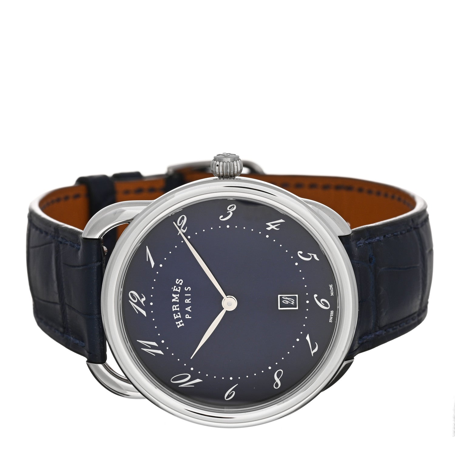 Hermes Stainless Steel Alligator 40mm Arceau Quartz Watch Bleu Abysse 2 of 5