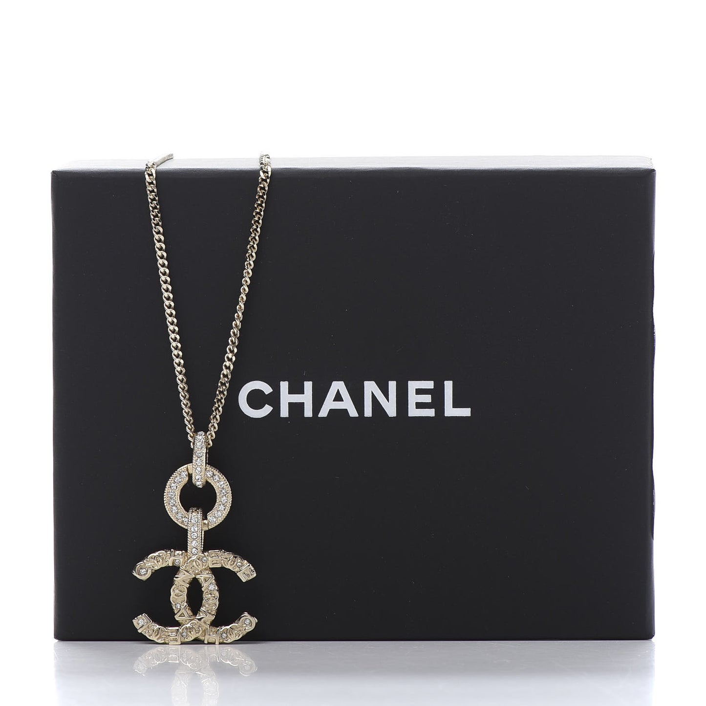 Crystal CC Drop Logo Necklace Gold