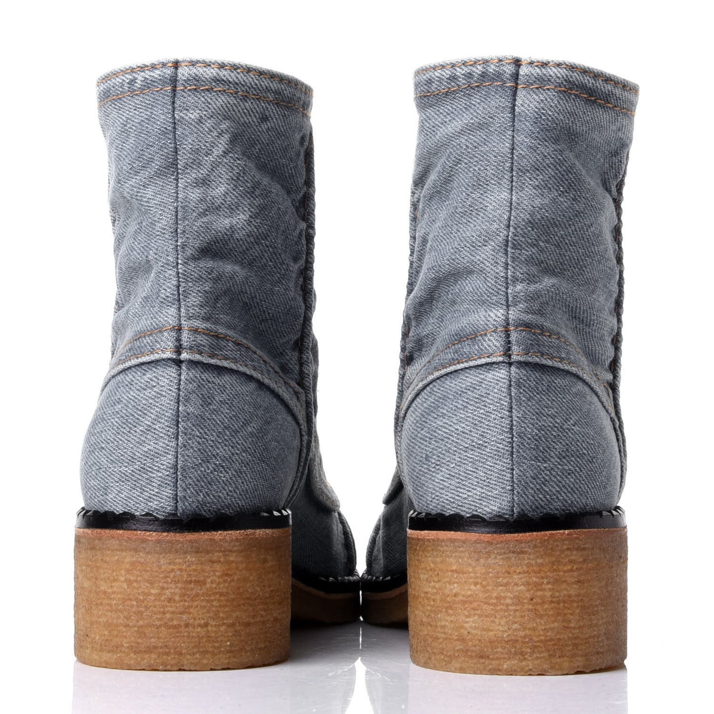 Denim Lace Up Boots 38 Light Blue