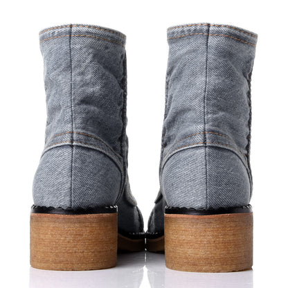 Chanel Denim Lace Up Boots 38 Light Blue 6 of 11