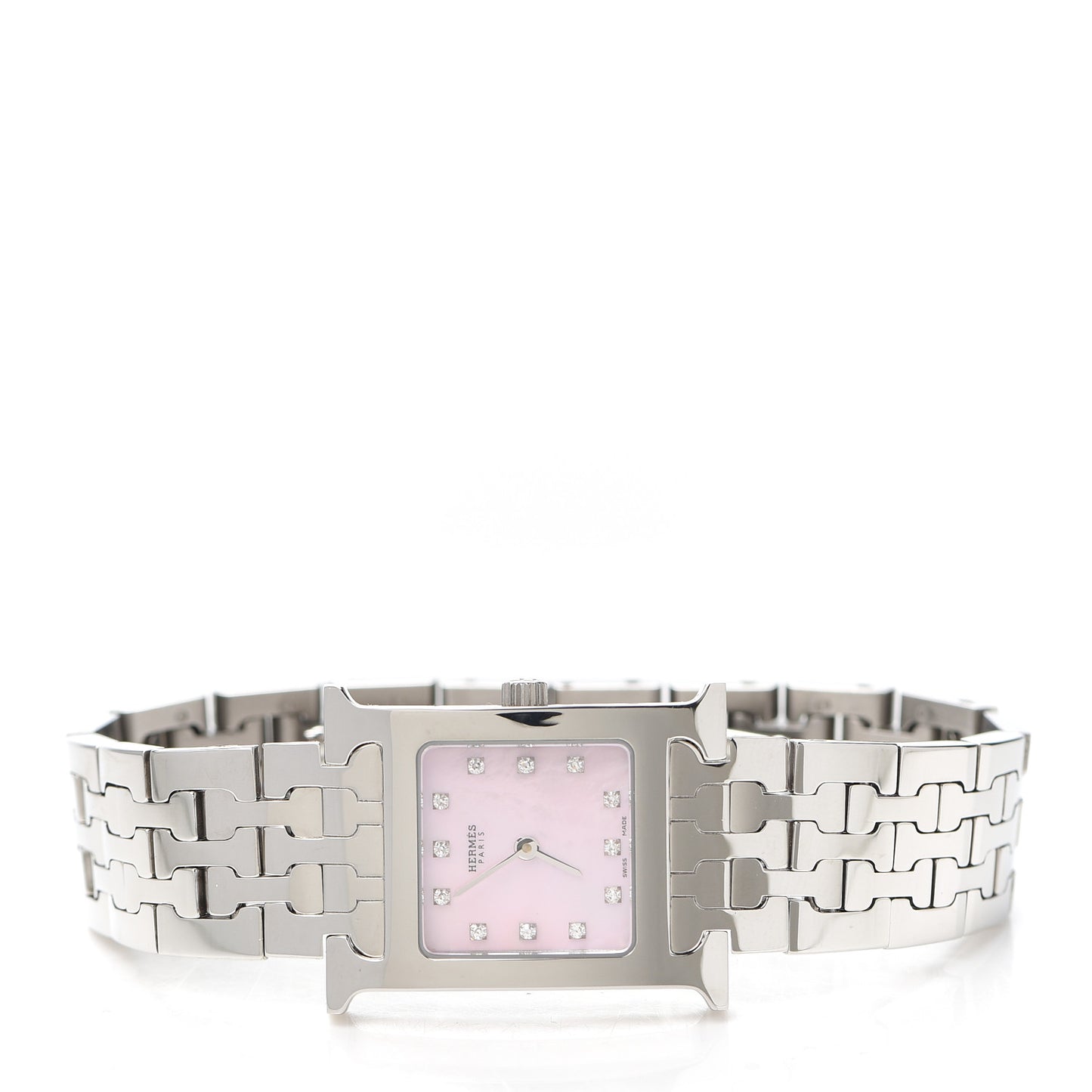 Stainless Steel Diamond Pink Mother of Pearl 21mm Heure H Hour Quartz Watch