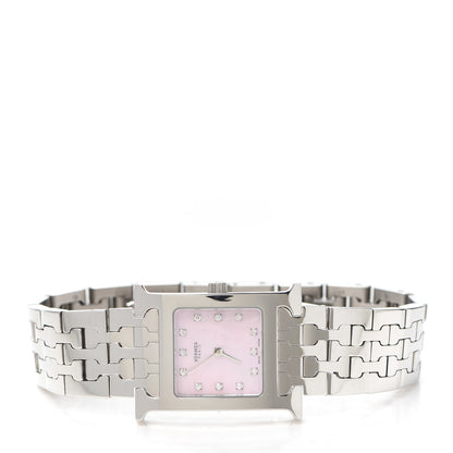 Hermes Stainless Steel Diamond Pink Mother of Pearl 21mm Heure H Hour Quartz Watch 2 of 6