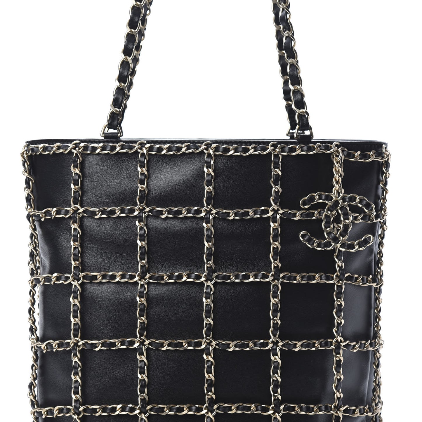 Lambskin Large Shopping Chain Tote Black