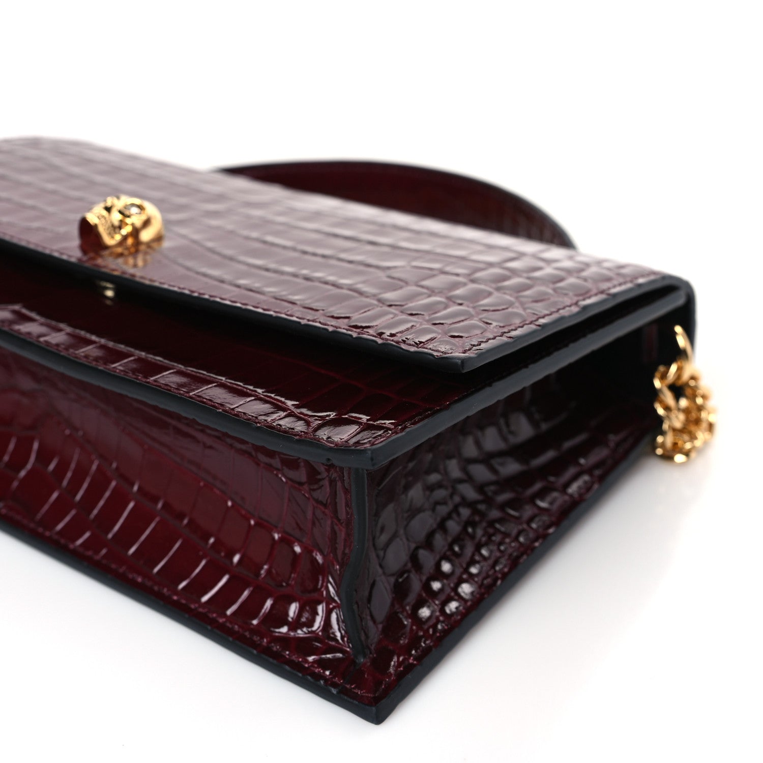 Alexander McQueen Calfskin Crocodile Embossed Skull Medium Shoulder Bag Madder 8 of 9