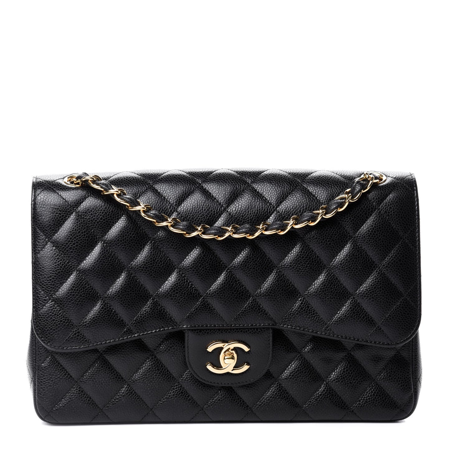 Caviar Quilted Jumbo Double Flap Black