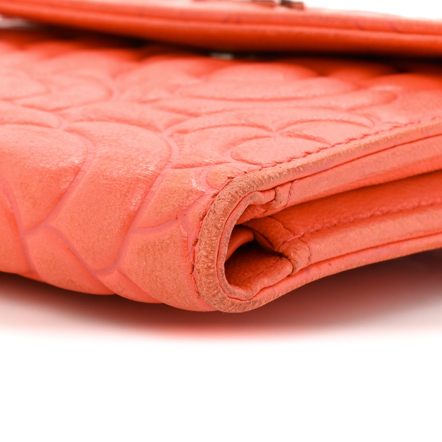 Caviar Camellia Embossed Compact Wallet Coral
