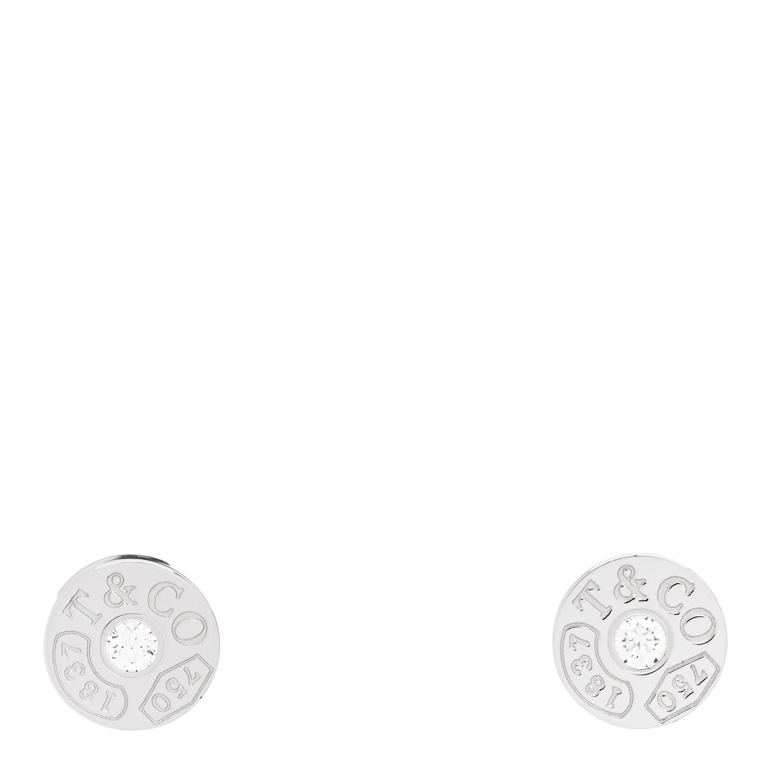Tiffany 18K White Gold Diamond 1837 Circle Earrings 1 of 5