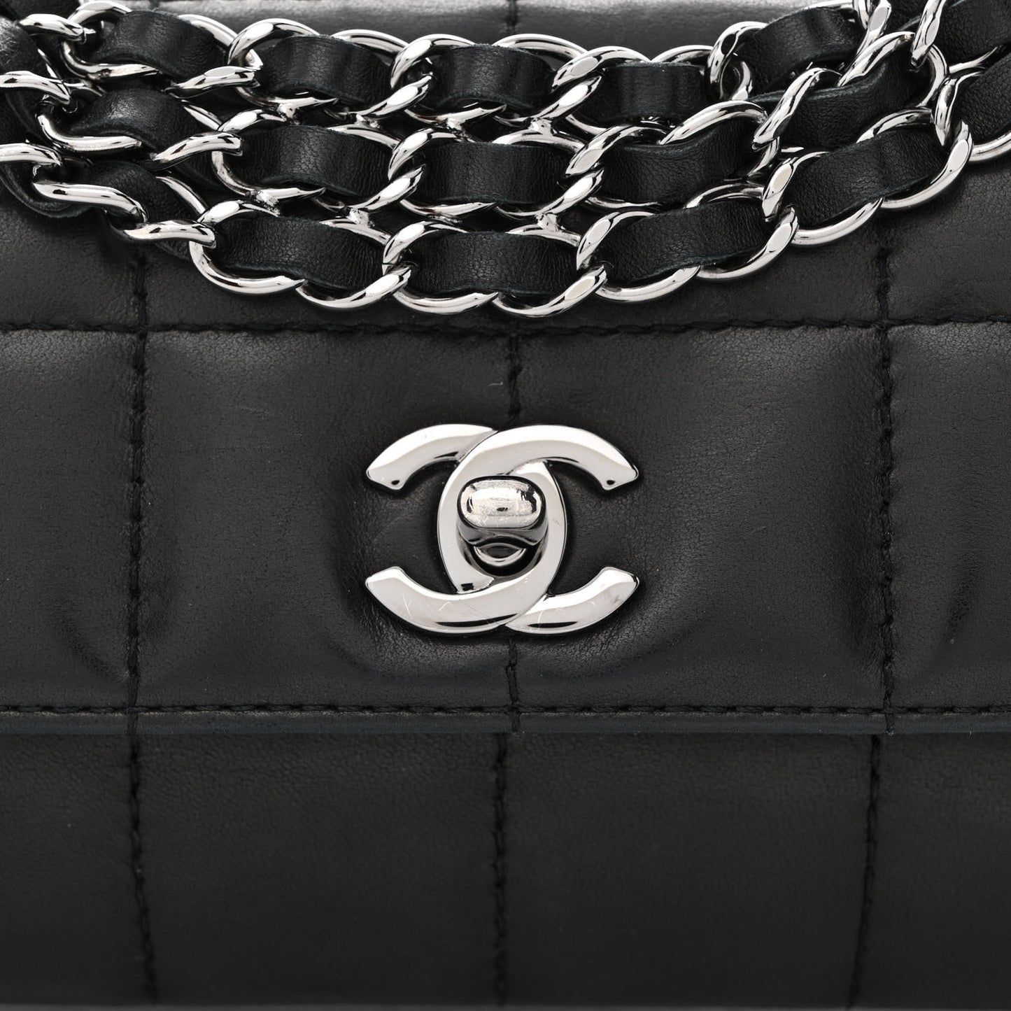 Lambskin Chocolate Bar Quilted Lambskin 3 Chain Flap Black