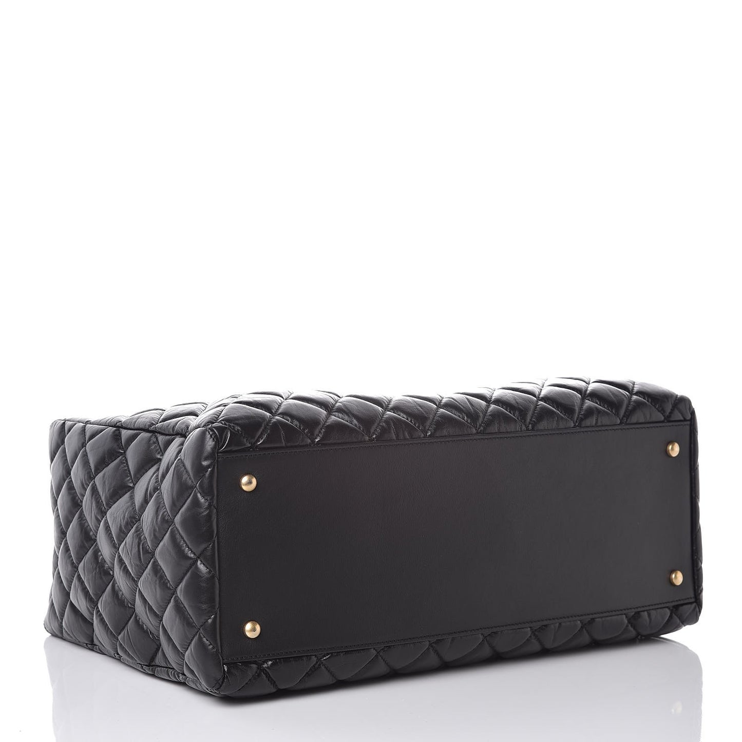 Aged Calfskin Quilted Large Coco Handle Shopping Tote Black