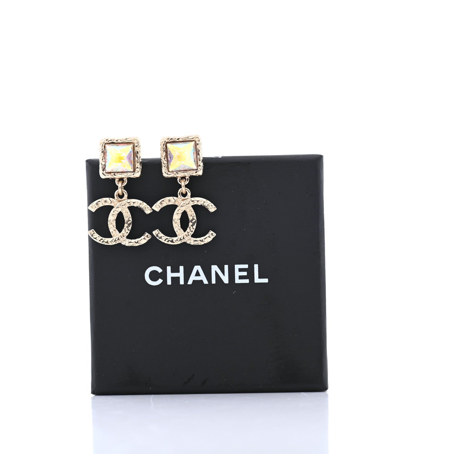 Chanel Iridescent Baguette Crystal CC Drop Earrings Gold 5 of 5