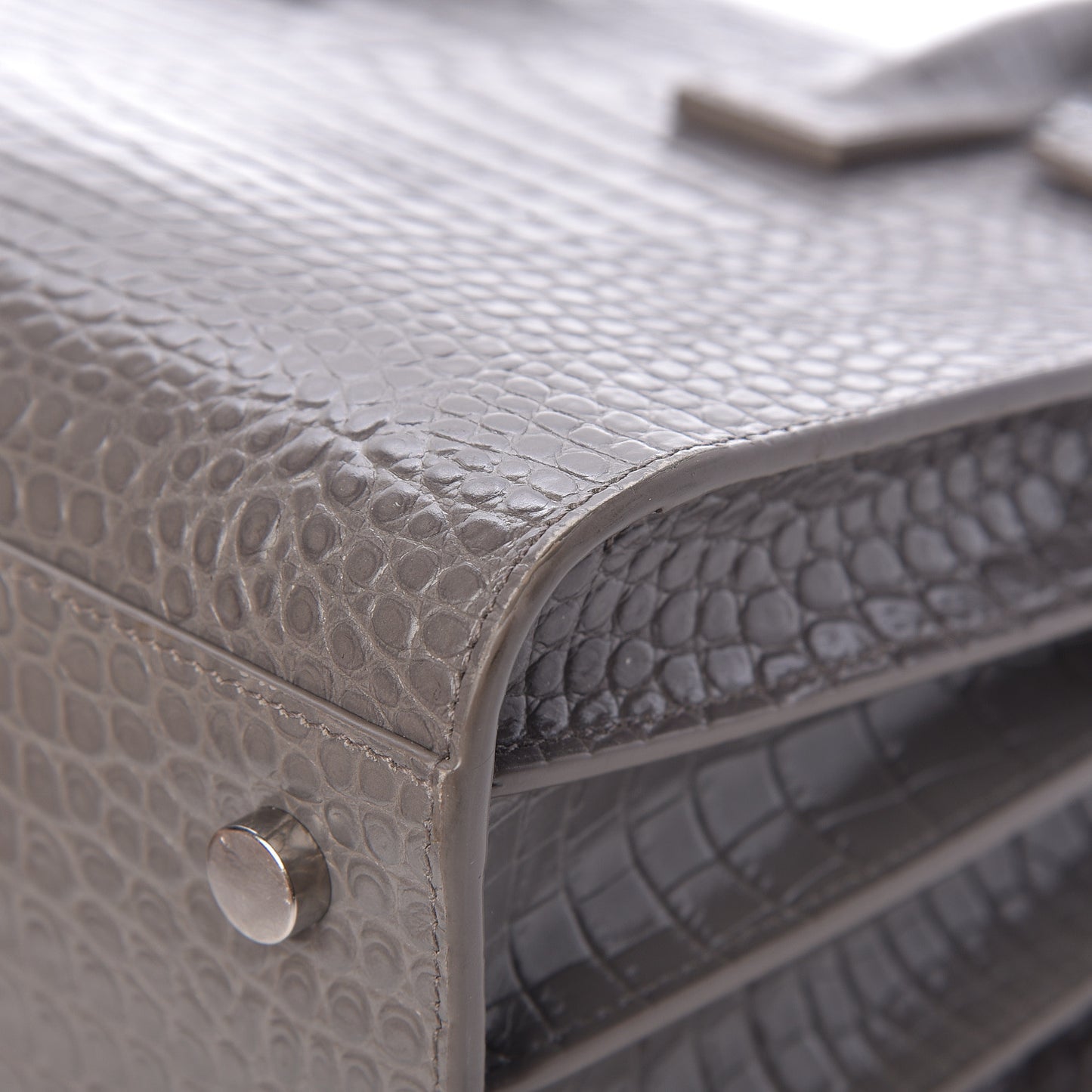 Calfskin Crocodile Embossed Baby Sac De Jour Fog