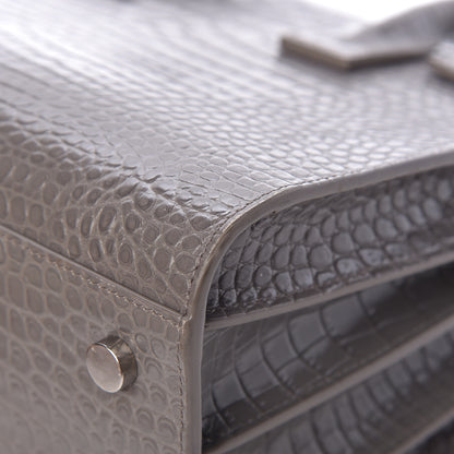 Saint Laurent Calfskin Crocodile Embossed Baby Sac De Jour Fog 10 of 17