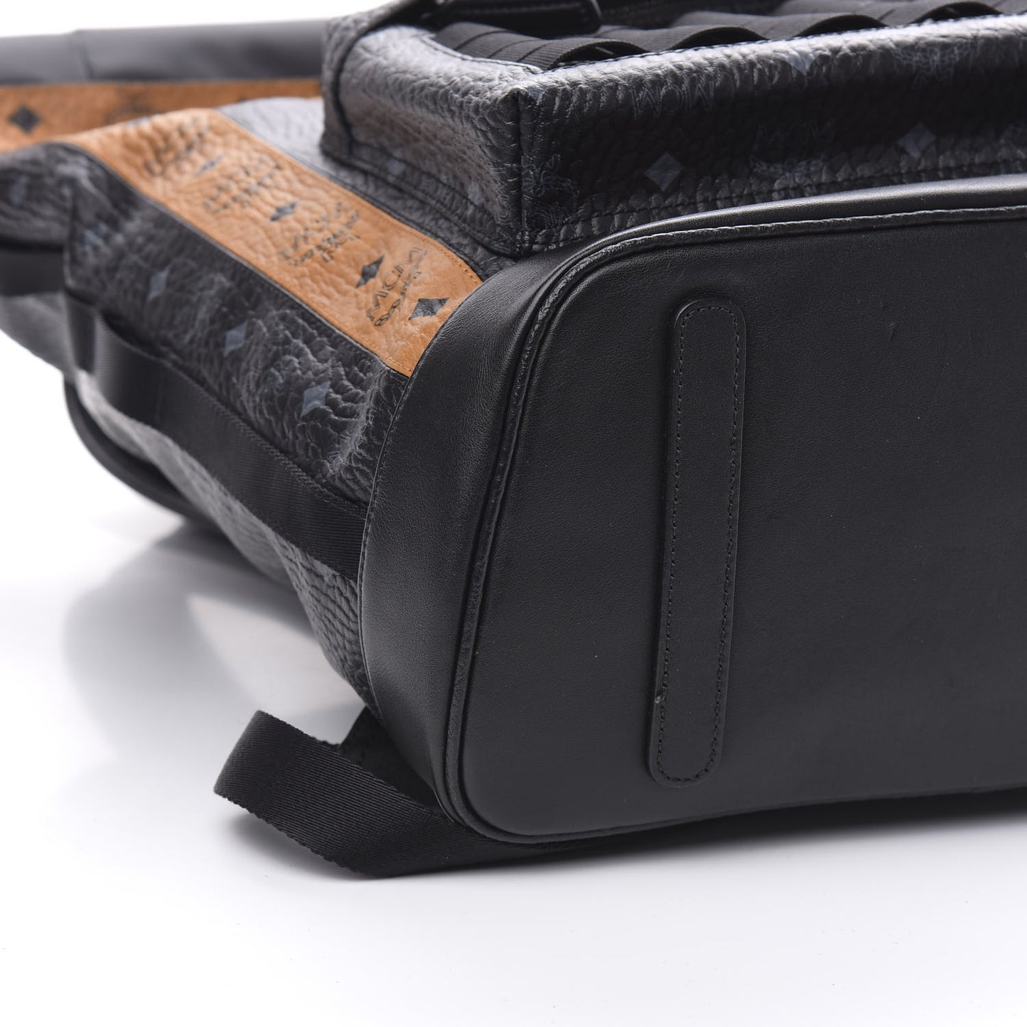 Striped Visetos Roll Top Backpack Black Cognac