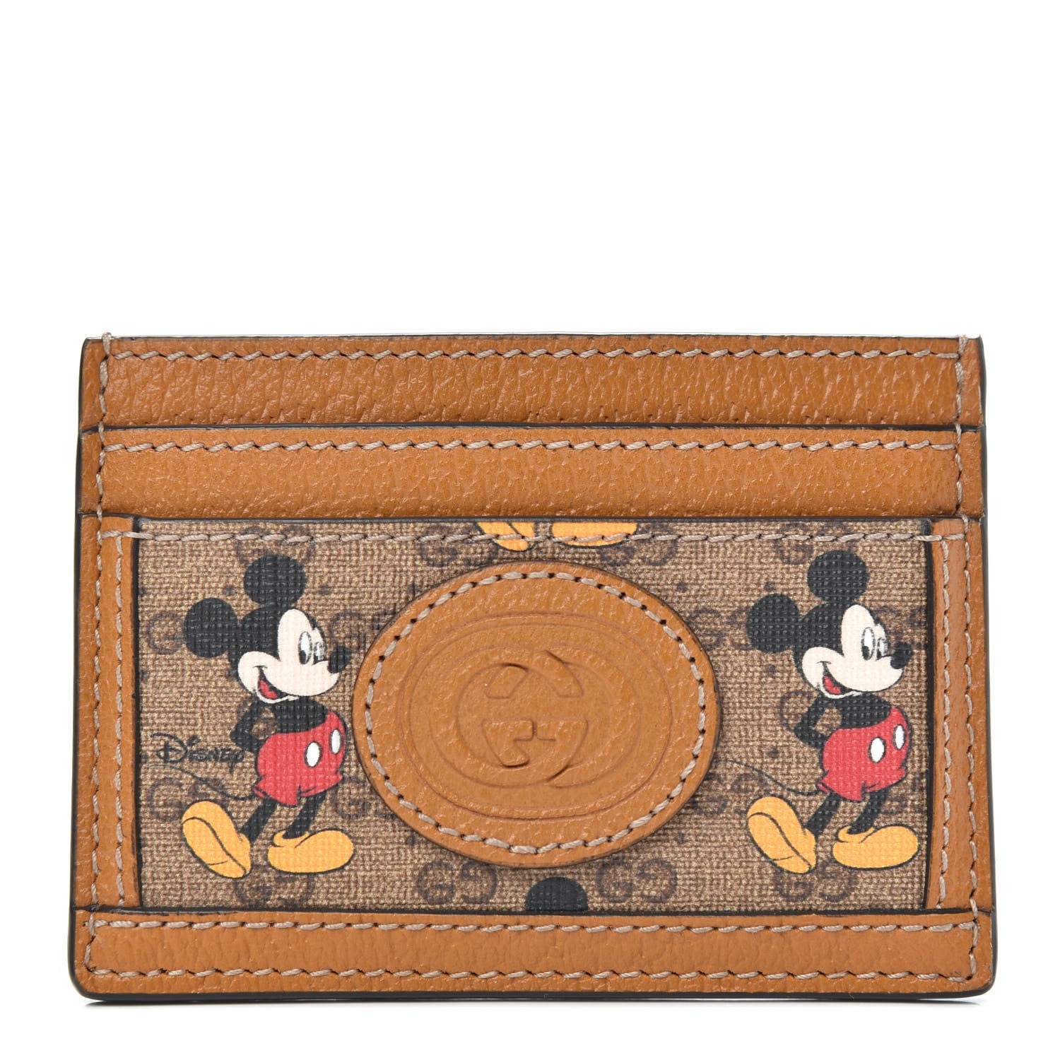 Gucci X DISNEY Mini Vintage GG Supreme Monogram Mickey Mouse Card Holder Beige Vintage Sun Oil 1 of 7