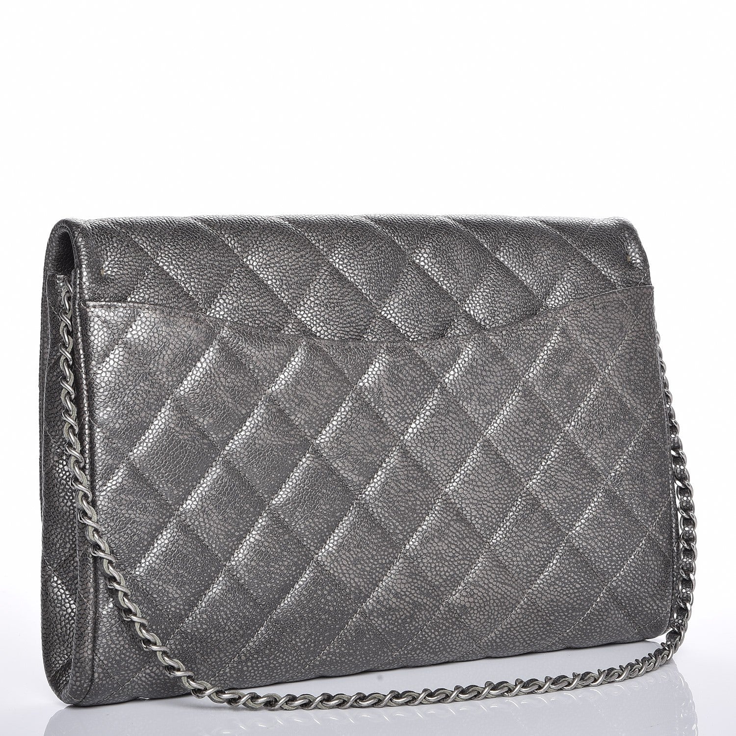 Chanel Metallic Caviar Quilted Clutch With Chain Flap Dark Silver 3 of 7