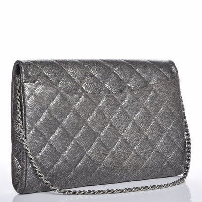 Chanel Metallic Caviar Quilted Clutch With Chain Flap Dark Silver 3 of 7