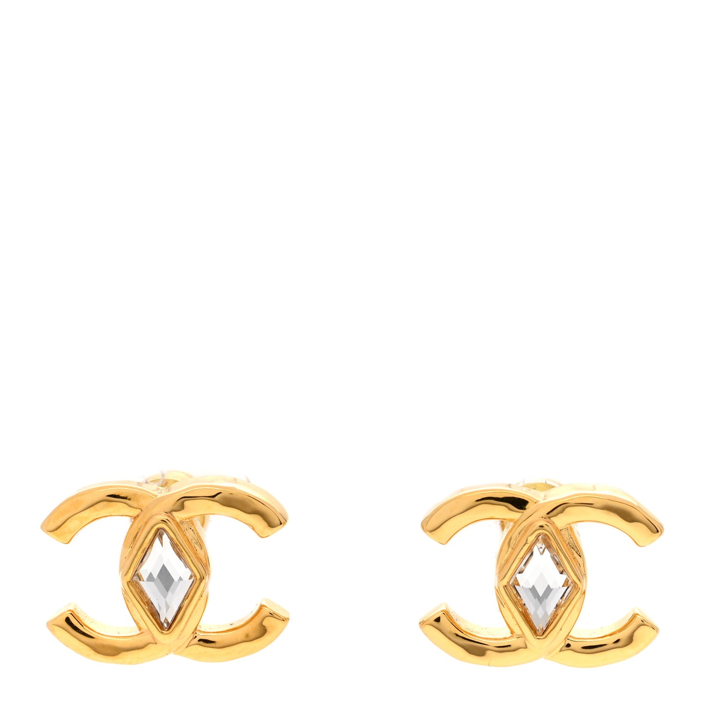Metal Crystal CC Marquise Earrings Gold