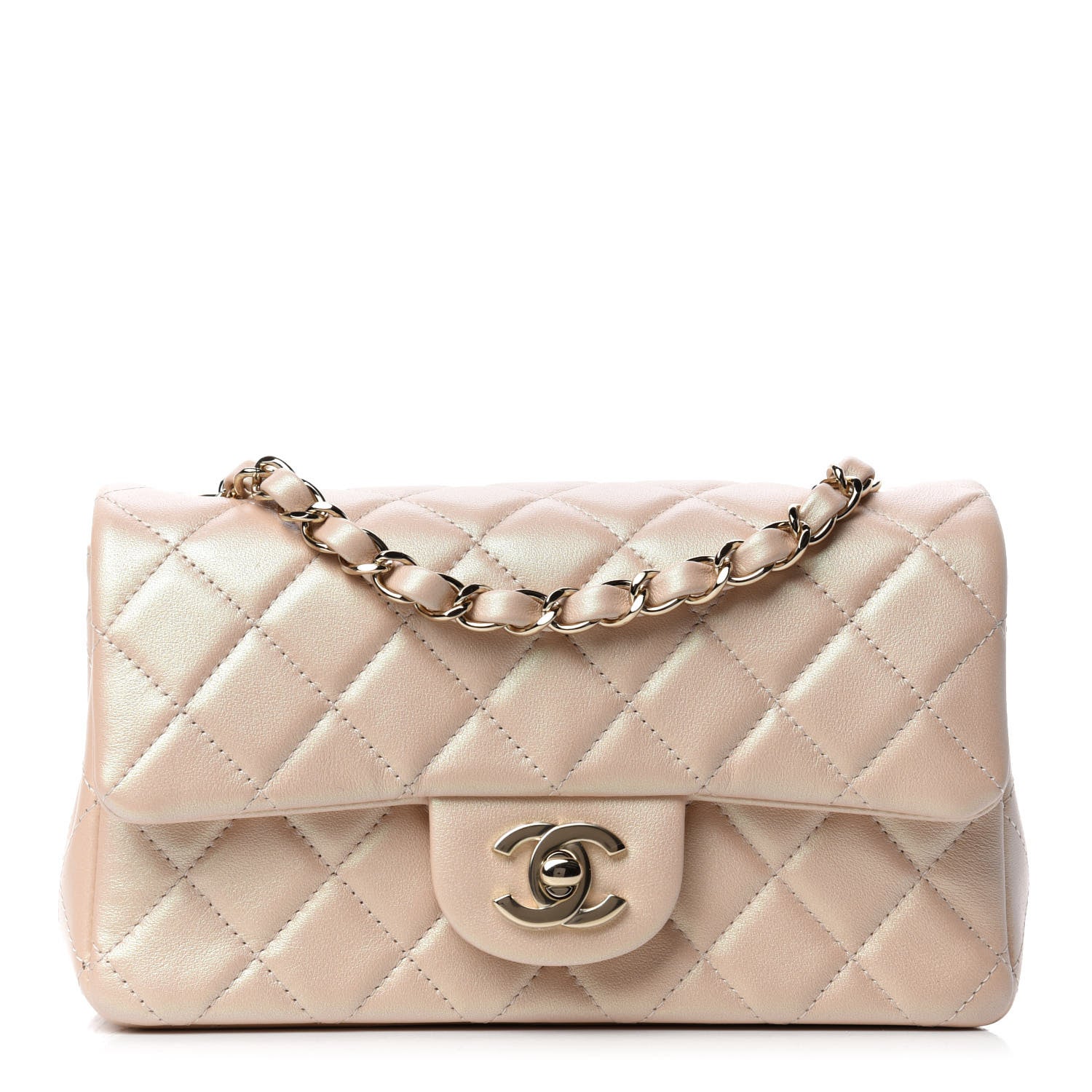 Chanel Iridescent Calfskin Quilted Mini Rectangular Flap Beige 1 of 10