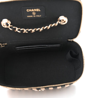 Chanel Raffia Jute Striped Small Vanity Case With Chain Black Beige 5 of 11