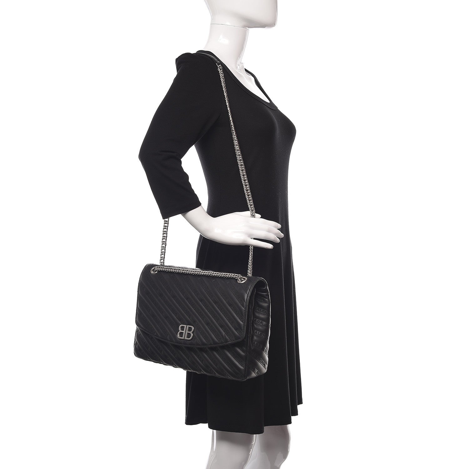 Balenciaga Calfskin Logo Matelasse Large BB Flap Chain Shoulder Bag Black 2 of 11