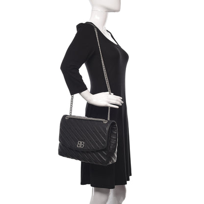 Balenciaga Calfskin Logo Matelasse Large BB Flap Chain Shoulder Bag Black 2 of 11