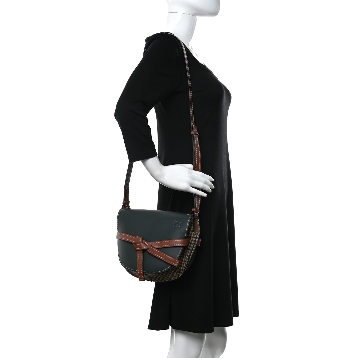 Smooth Calfskin Tweed Small Gate Crossbody Bag Dark Green Tan Multicolor