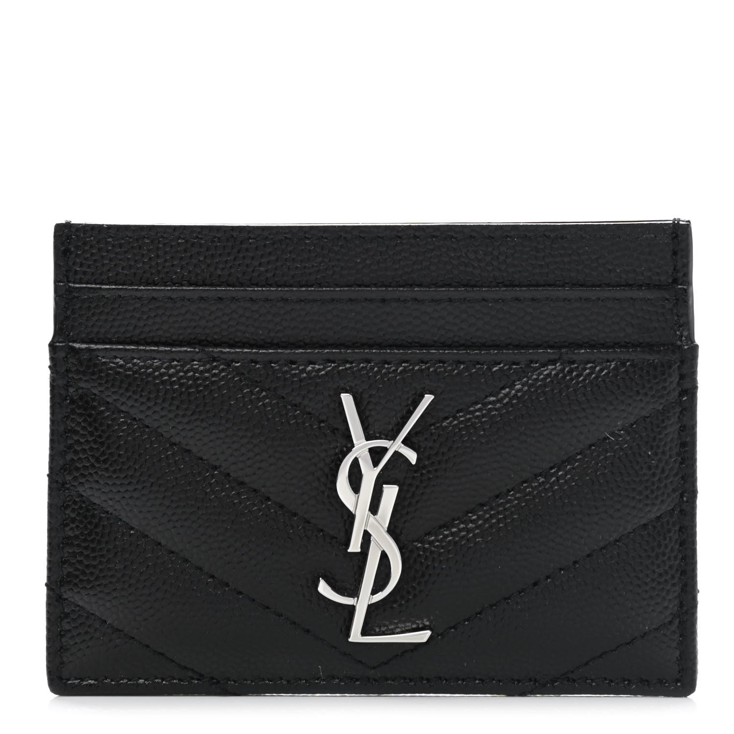 Saint Laurent Grain De Poudre Matelasse Chevron Monogram Credit Card Case Black 1 of 8