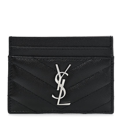 Saint Laurent Grain De Poudre Matelasse Chevron Monogram Credit Card Case Black 1 of 8
