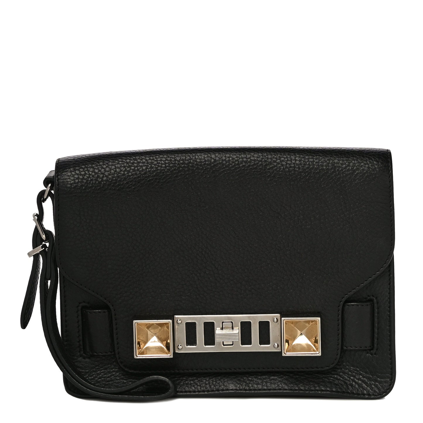 Textured Leather PS11 Wristlet Clutch Black