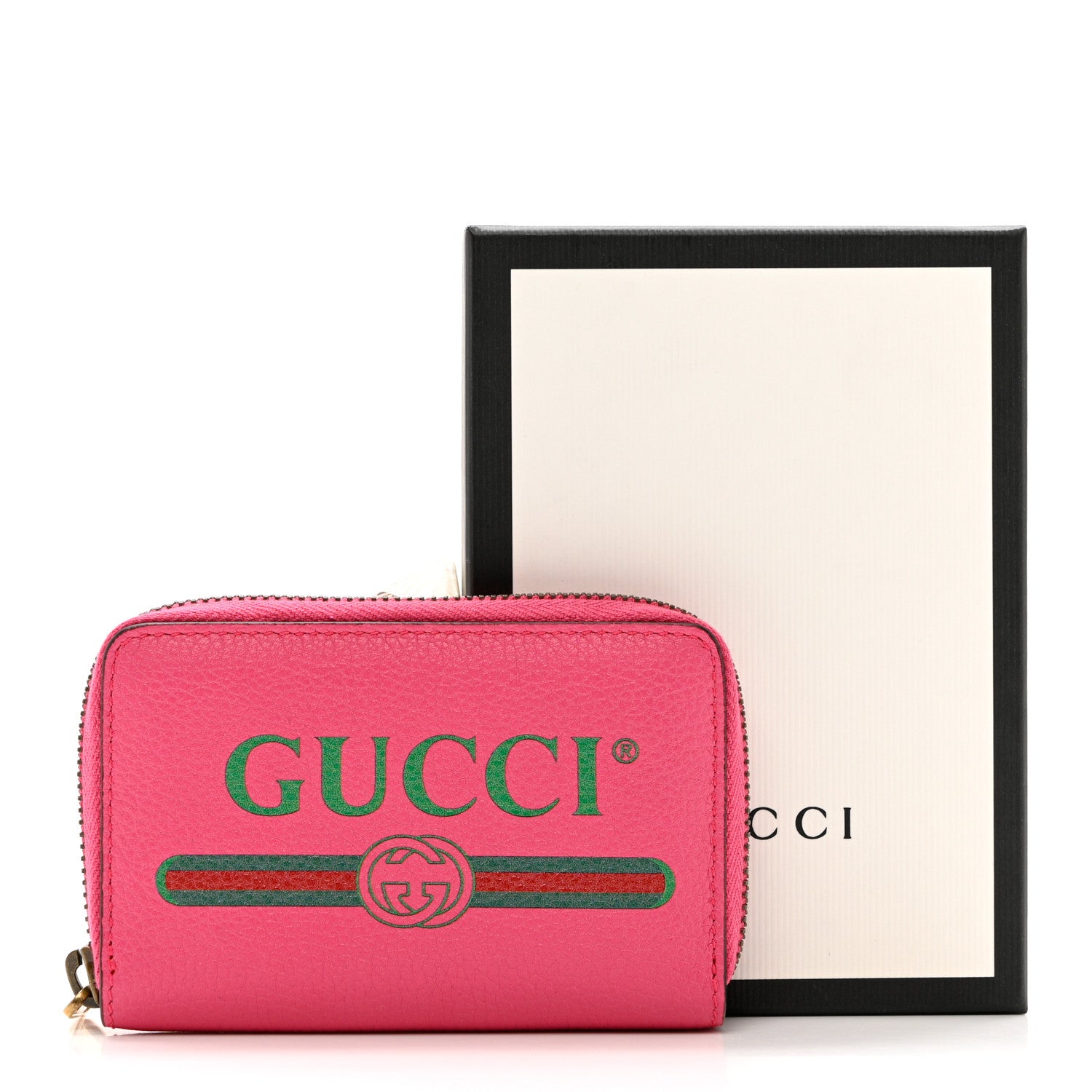 Gucci Grained Calfskin Logo Zip Around Card Case Box Pink Green 8 of 8