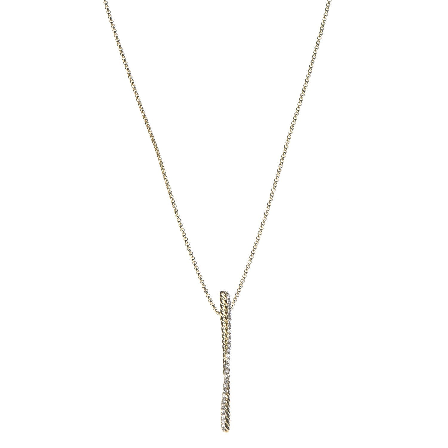 David Yurman 18K Yellow Gold Diamond Crossover Bar Pendant Necklace 1 of 8