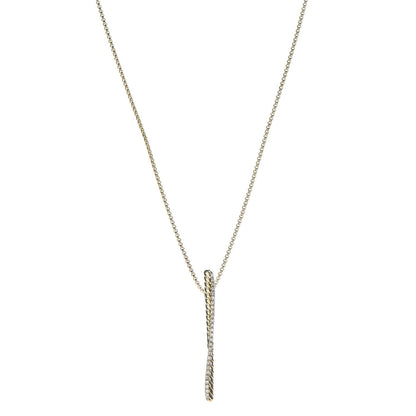 David Yurman 18K Yellow Gold Diamond Crossover Bar Pendant Necklace 1 of 8