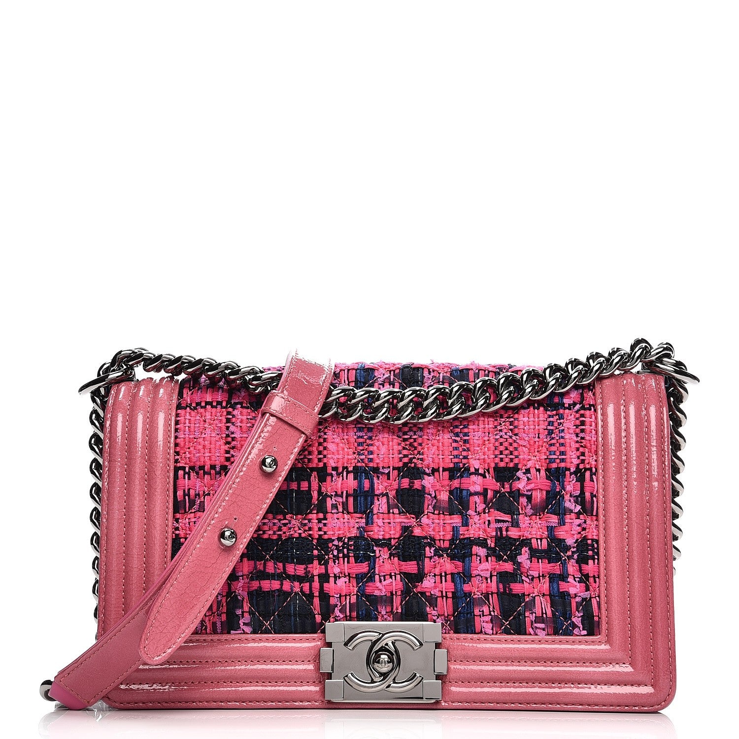 Chanel Patent Tweed Medium Boy Flap Fuchsia 1 of 8