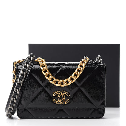 Chanel Shiny Crumpled Calfskin Quilted Chanel 19 Wallet On Chain WOC Black 12 of 12