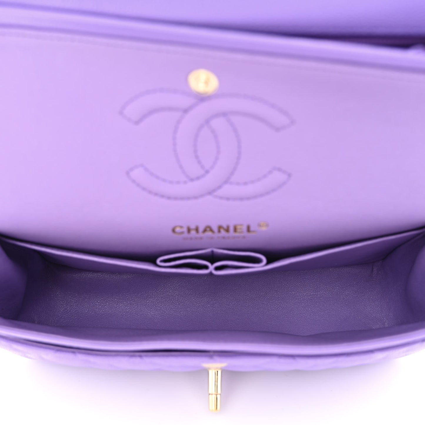 Caviar Quilted Small Double Flap Purple