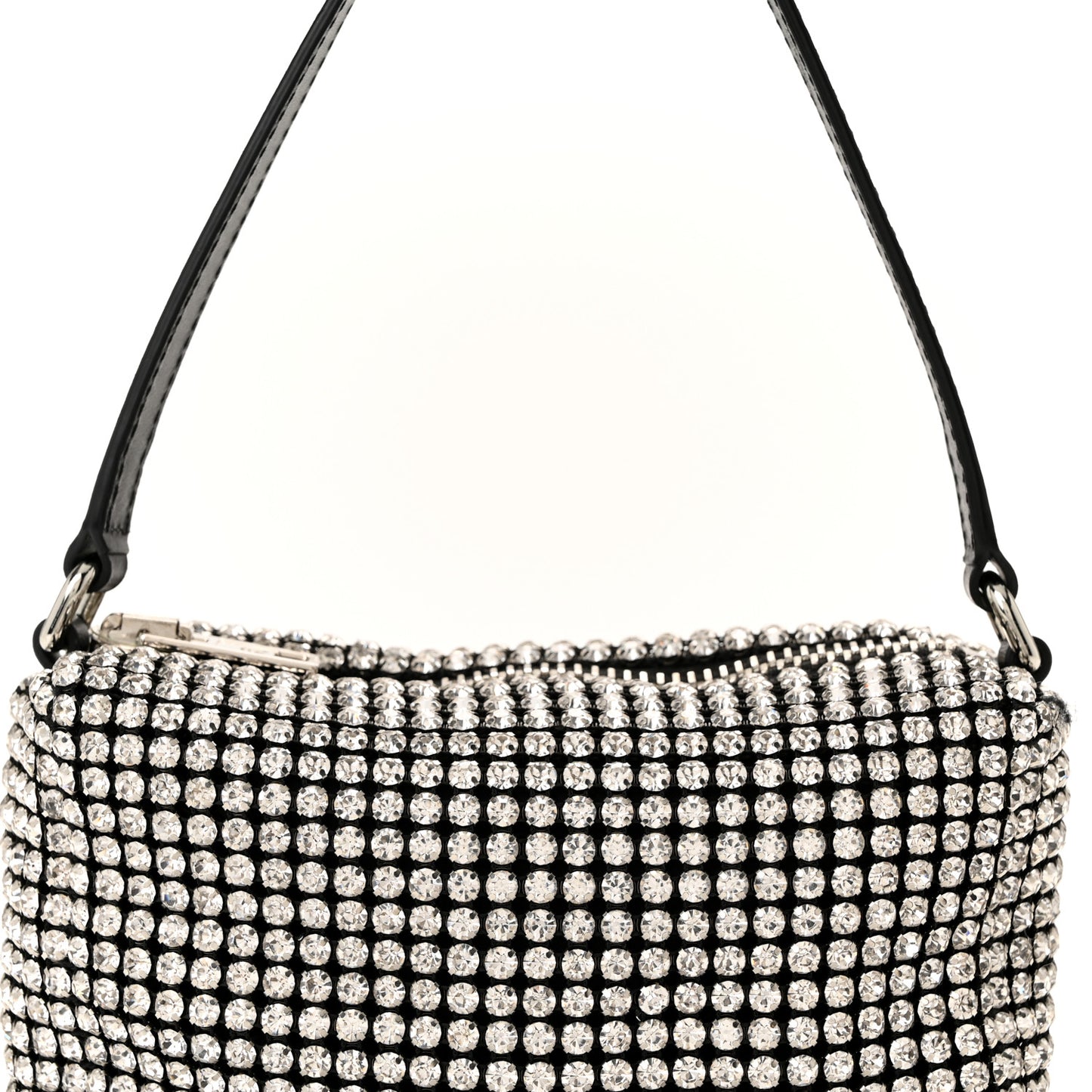 Mesh Crystal Rhinestone Mini Heiress Pouch Black Silver