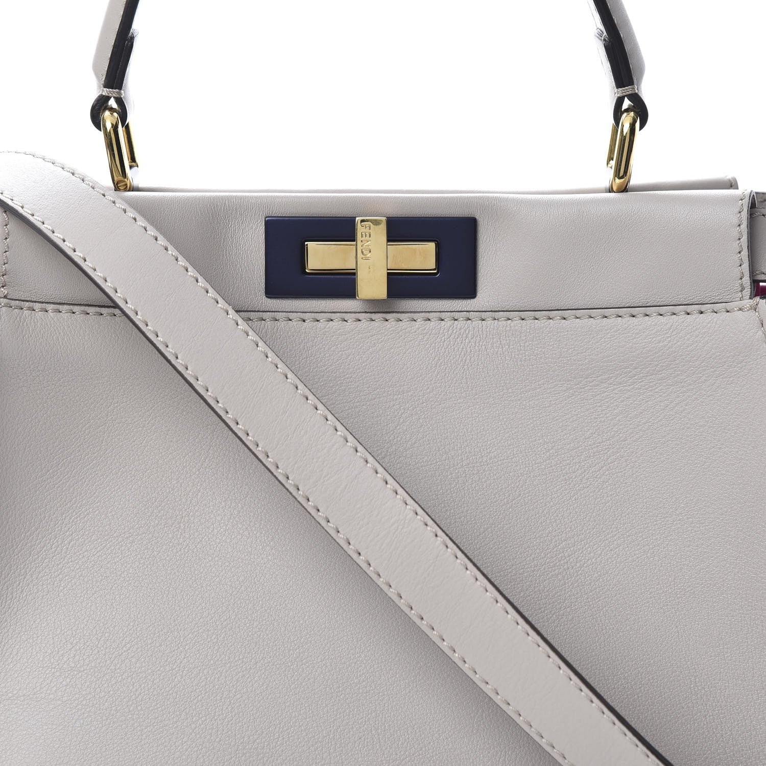 Fendi Vitello Seta Shiny Nappa Medium Peekaboo Iconic Satchel Grigio Polvere Magenta 10 of 12
