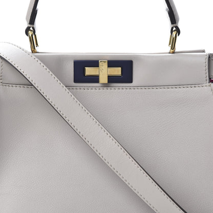Fendi Vitello Seta Shiny Nappa Medium Peekaboo Iconic Satchel Grigio Polvere Magenta 10 of 12