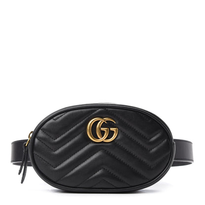 Gucci Calfskin Matelasse GG Marmont Belt Bag 75 30 Black 1 of 13