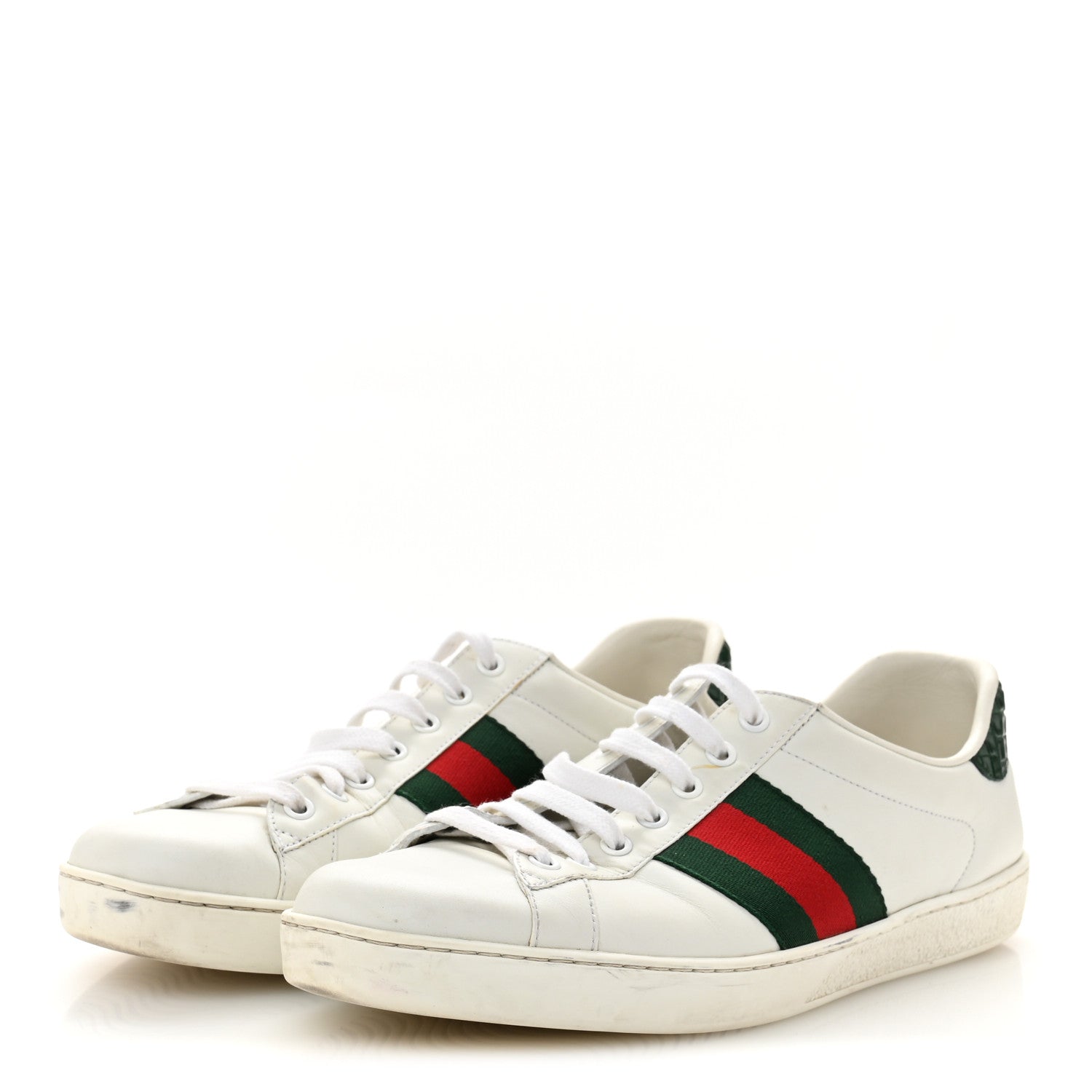 Gucci Calfskin Crocodile Web Mens Ace Sneakers 9 White Green 4 of 11