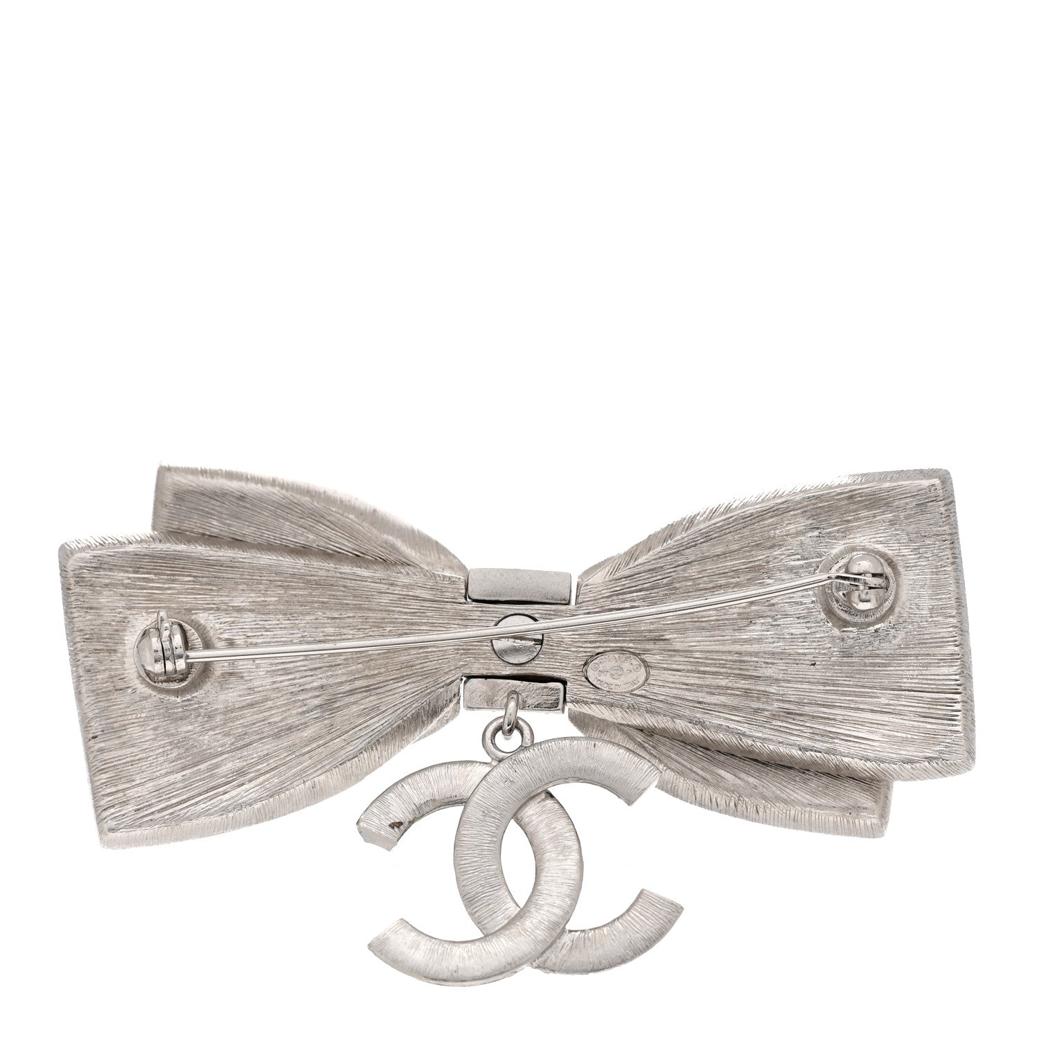Chanel Crystal CC Bow Brooch Silver Black 3 of 4