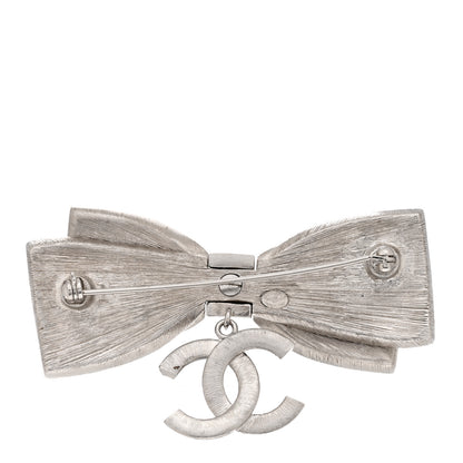 Chanel Crystal CC Bow Brooch Silver Black 3 of 4