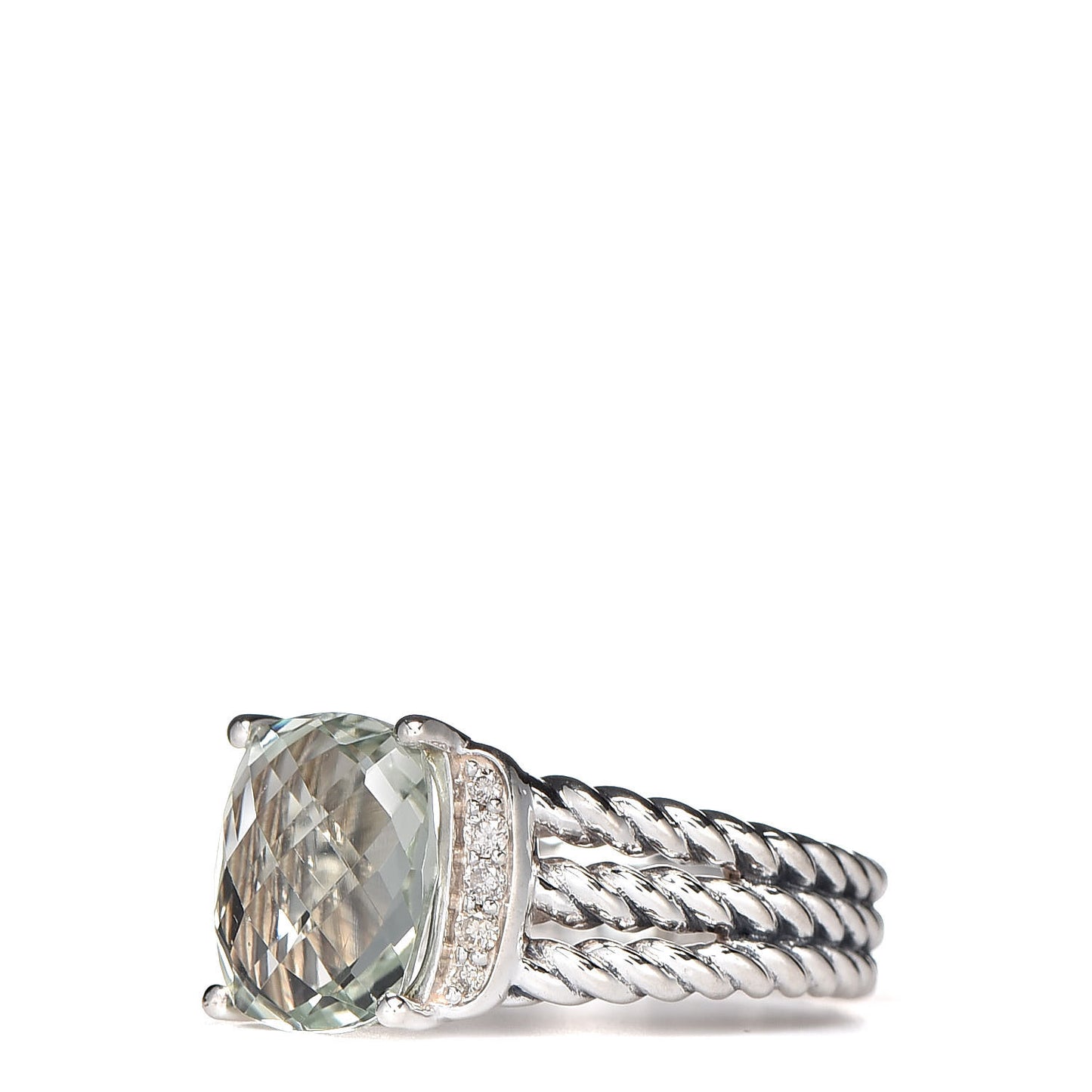 Sterling Silver Diamond Prasiolite 10mm Petite Wheaton Ring 53 6.5