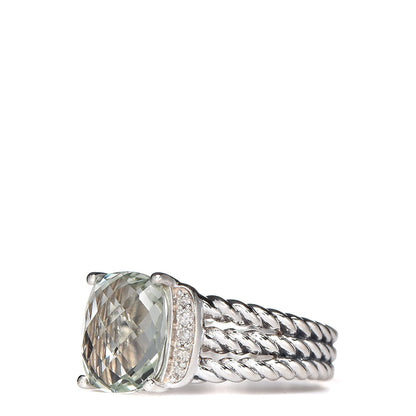 David Yurman Sterling Silver Diamond Prasiolite 10mm Petite Wheaton Ring 53 6.5 3 of 5