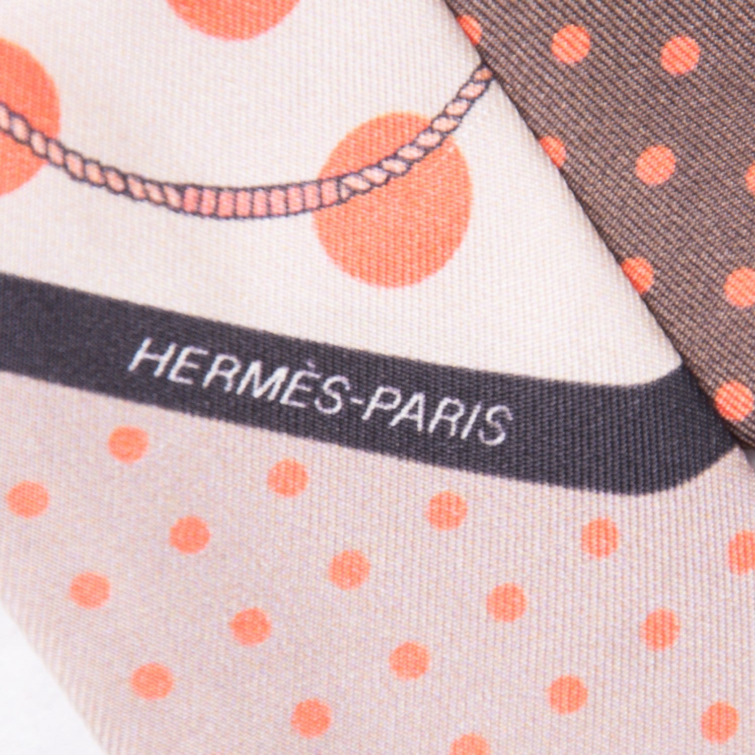 Hermes Silk Clic Clac a Pois Twilly Rose Nacre Marron Corail 5 of 7